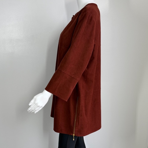 Chico’s Open Front Faux Suede Long Jacket in Rust Brown - Picture 4 of 10